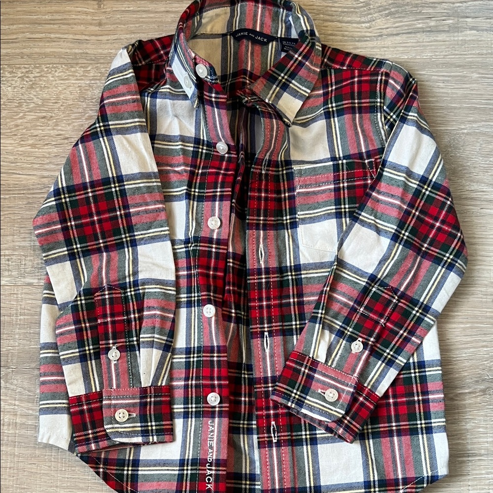 Janie and Jack Red, White, and Blue Plaid Button Down Shirt